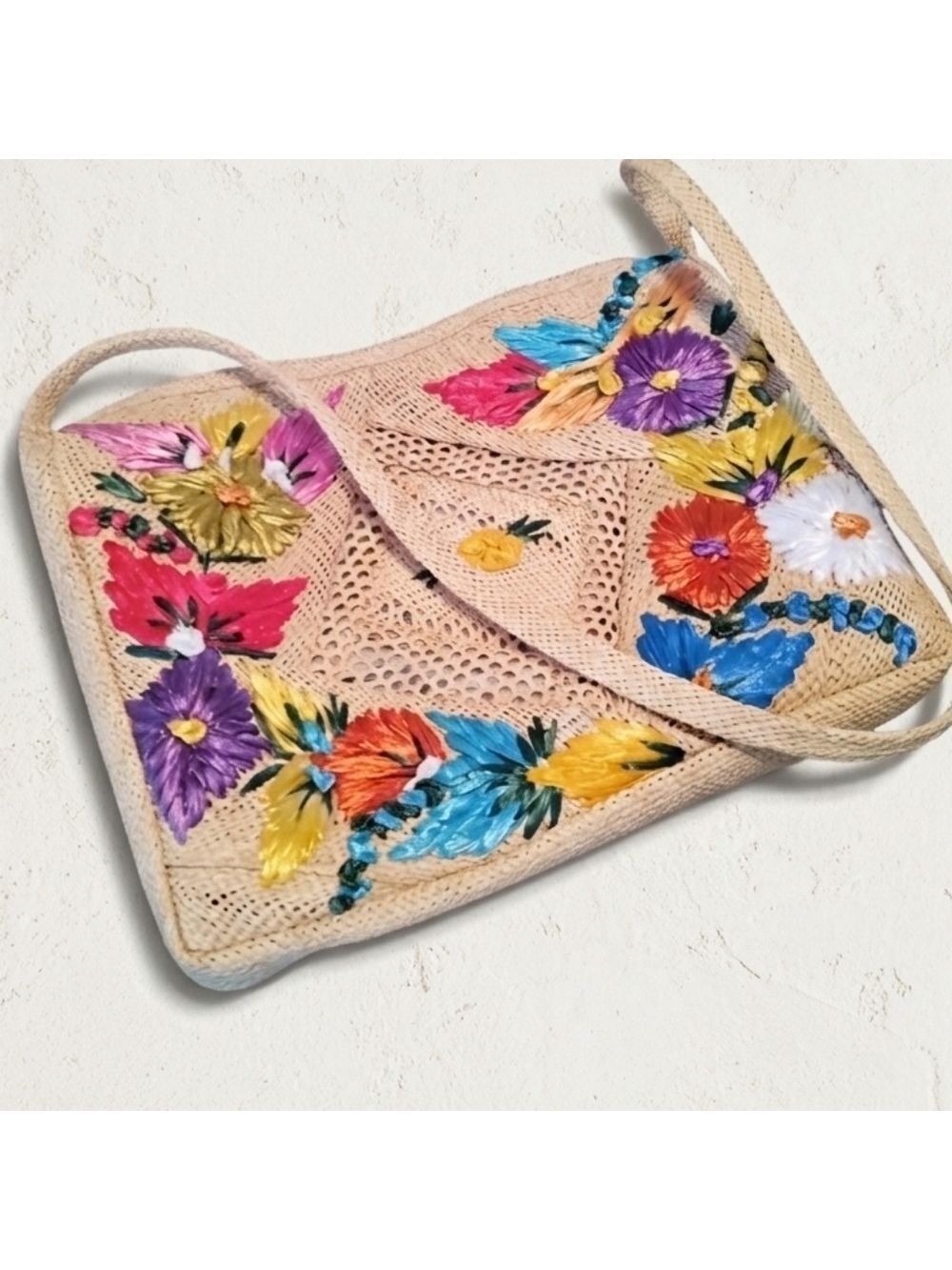 Vintage 1950s Jamaica Straw Raffia Shoulder Bag Handmade